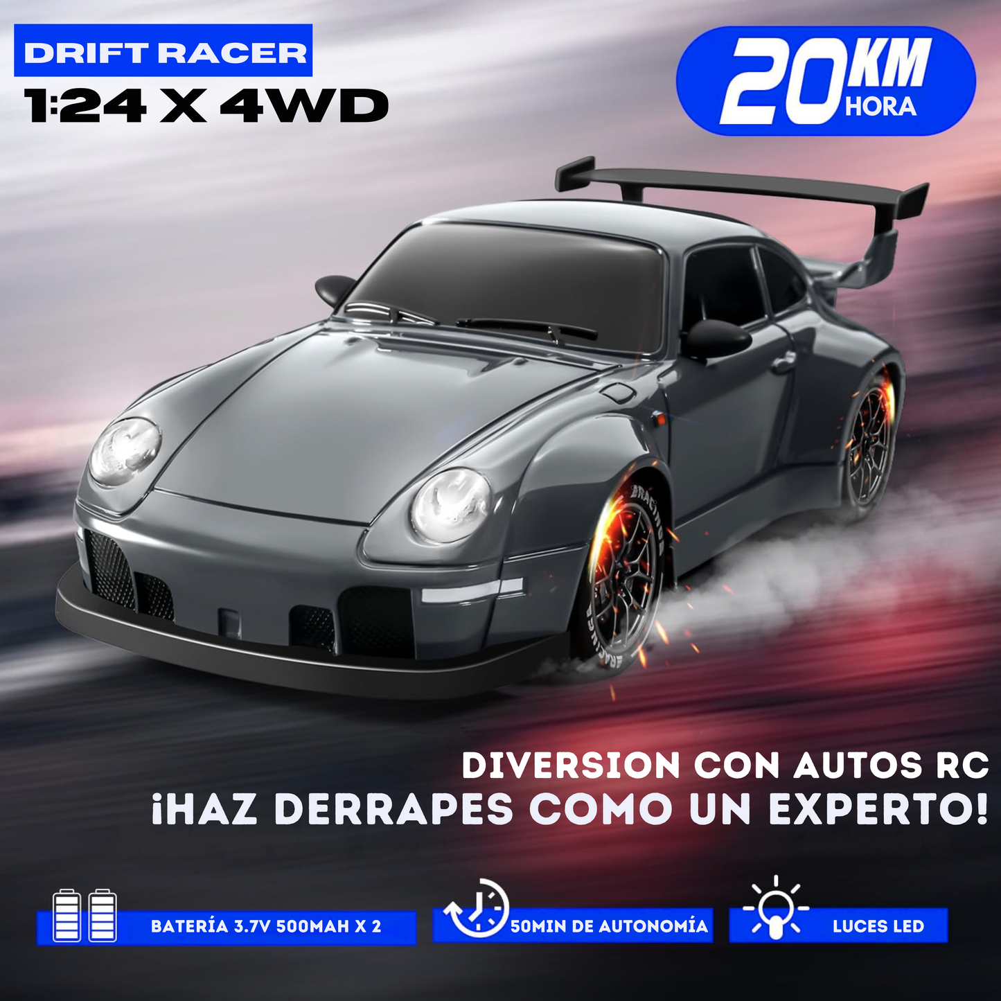 Coche de Carrera RC con Kit de Drift y Control Preciso